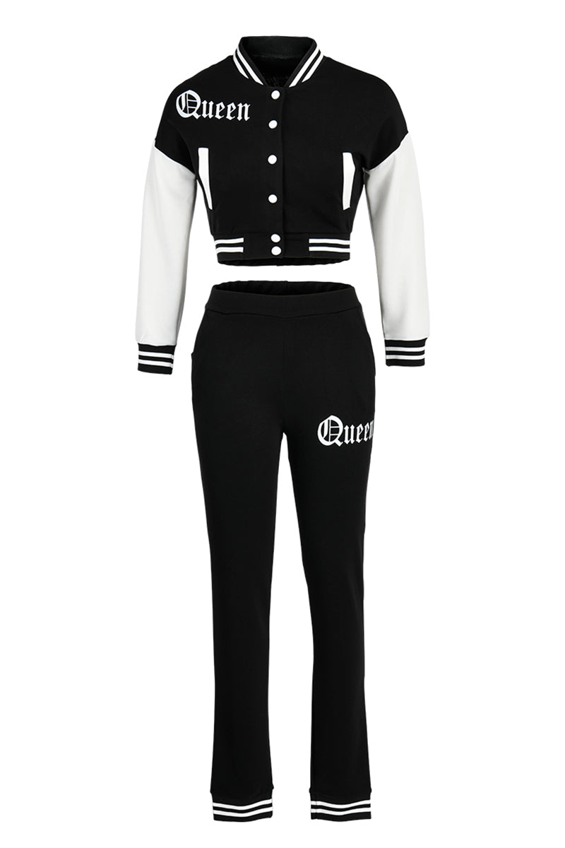 Fashion Casual Patchwork Letter Long Sleeve Two Pieces