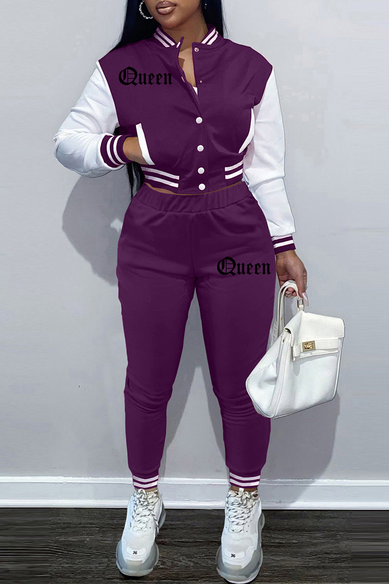Fashion Casual Patchwork Letter Long Sleeve Two Pieces
