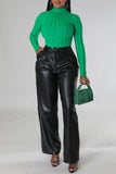 Casual Solid Patchwork Regular High Waist Straight Solid Color Trousers