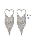 1Pair Heart Shaped Tassel Design Rhinestone Earrings