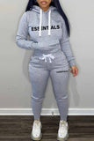 Casual Print Letter Hooded Collar Long Sleeve Two Pieces