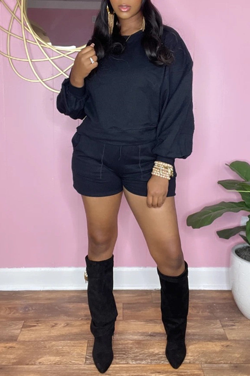 Fashion Casual Solid Basic O Neck Long Sleeve Two Pieces