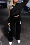 Casual Print Split Joint Zipper Collar Long Sleeve Two Pieces