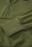 Moss Green Quarter Zip Stand Neck Kangaroo Pocket Sweatshirt