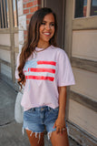 Light Pink Flag Bow Graphic Crewneck Tee