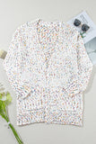 White Confetti Rib Knit Long Sleeve Cardigan