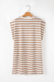 Khaki Stripe Round Neck Sleeveless Casual Pocketed Mini Dress