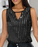 Sequin Keyhole Neck Tank Top