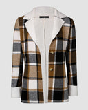 Plaid Pattern Lapel Long Sleeve Blazer Button Front Fleece Lined Coat