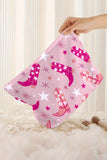 Pink Western Cowboy Boots Star Print Large Makeup Bag