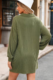Moss Green Corded Buttons Placket Drop Shoulder Collared Shift Dress