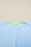 Blue Contrast Trim Cap Sleeve Tee Shorts Set