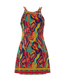 Multi Color Abstract Print Hollow Out Casual Dress