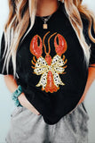 Black Dotty Bow Knot Crawfish Printed T Shirt