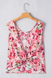 Pink Floral Round Neck Twisted Cut Out Back Tank Top