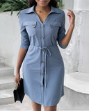 Buttoned Pocket Design Casual Dress