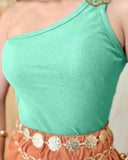 One Shoulder Goldren Decor Casual Slim Fit Ribbed Top