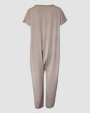 V Neck High Stretch Tapered Leg Casual Jumpsuit With Pockets