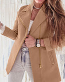 Notched Collar Studded Zipper Closure Pocket Design Coat