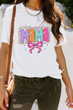 White Cute MaMa Bow Graphic Crewneck T Shirt