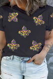 Orchid Petal Mardi Gras Fleur de Lis Patched Graphic Crewneck Plus Size Tee