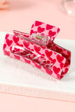 Fiery Red Heart Print Hollow Out Square Hair Claw Clip