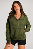 Moss Green Quarter Zip Stand Neck Kangaroo Pocket Sweatshirt