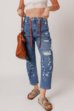 Ashleigh Blue Ripped Splattering Paint Rope Waist Cropped Straight Jeans