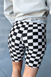 Black Checkerboard Printed High Waist Biker Shorts