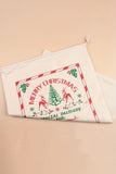 White Merry Christmas Elk Print Drawstring Gift Sack