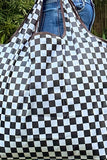 Color black Checkered Print Large Capacity Canvas Shoulder Bag