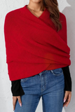 Beige Wrap Up Sleeved Plain Knit Scarf
