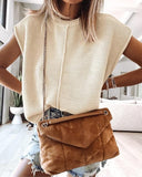 Round Neck Cap Sleeve Sweater Top Casual Loose Fit Summer Pullover Top
