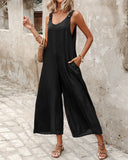 Buttoned Wide Leg Suspender Jumpsuit