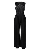 Rhinestone Cutout Ruched Wide Leg Jumpsuit