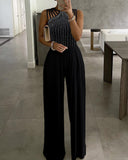 Rhinestone Cutout Ruched Wide Leg Jumpsuit