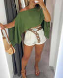 Solid Color Off the Shoulder Split Sleeve Versatile Blouse Top