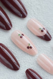 Racing Red Bow Cherry Pearled Almond Shape Nail Stickers with Jelly Glue