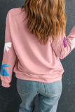 Pink Easter Bunny Bow Knot Sequined Crewneck Graphic Sweatshirt