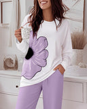Floral Print Long Sleeve Top and Causal Pants Set
