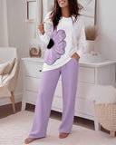 Floral Print Long Sleeve Top and Causal Pants Set