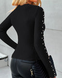 Twisted Hollow Out Beaded Knit Sweater