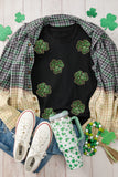 Black Sequin Leopard Clover Graphic Crewneck St Patrick Tee