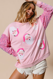 Pink Sequined Santa Claus Long Sleeve Christmas Sweatshirt