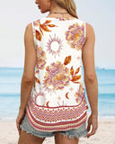 Tribal Print V Neck Sleeveless Thick Strap Tank Vacation Top