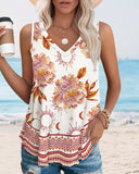 Tribal Print V Neck Sleeveless Thick Strap Tank Vacation Top