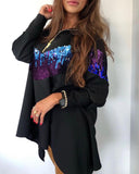 Stand Collar Contrast Sequin Zipper Design Irregular Oversized Top