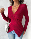 V Neck Overlap Asymmetrical Long Sleeve Top