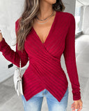 V Neck Overlap Asymmetrical Long Sleeve Top