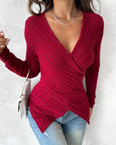 V Neck Overlap Asymmetrical Long Sleeve Top